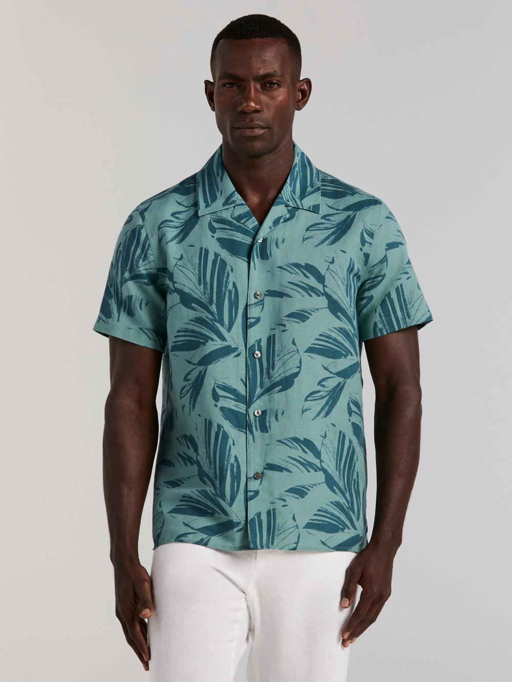 Leaf Print Camp Collar Shirt