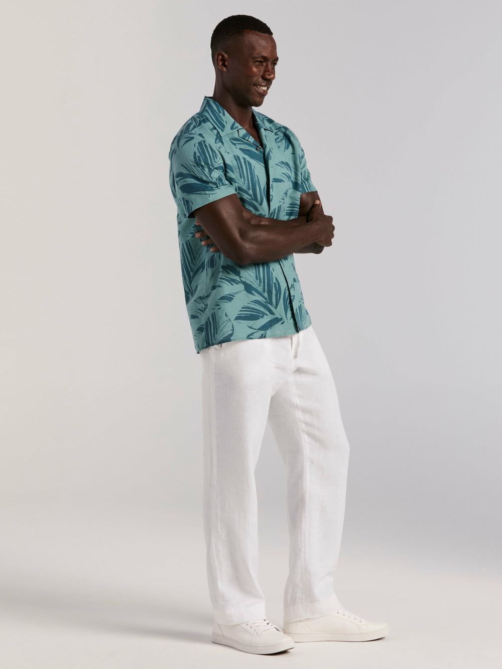 Leaf Print Camp Collar Shirt