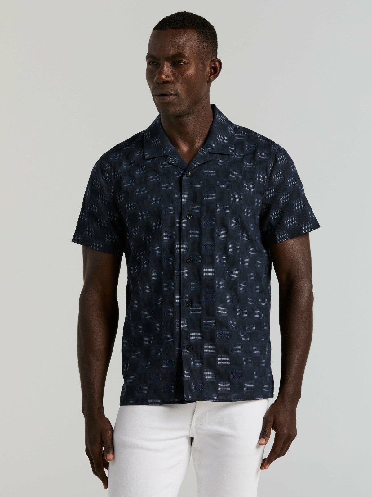 Cotton Clipped Dobby Camp Collar Shirt