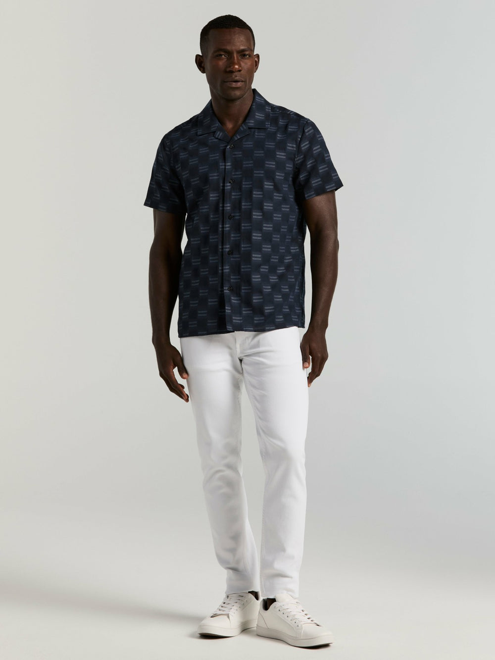 Cotton Clipped Dobby Camp Collar Shirt