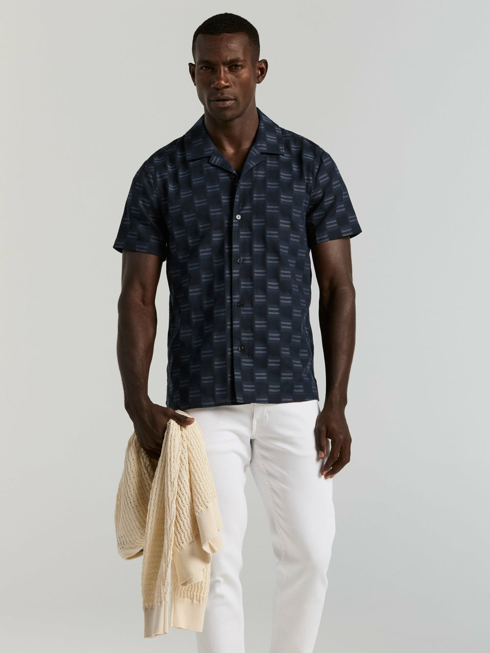 Cotton Clipped Dobby Camp Collar Shirt