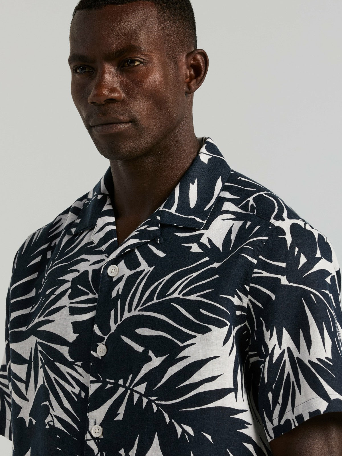 Tropical Leaf Print Camp Collar Shirt