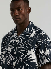 Tropical Leaf Print Camp Collar Shirt