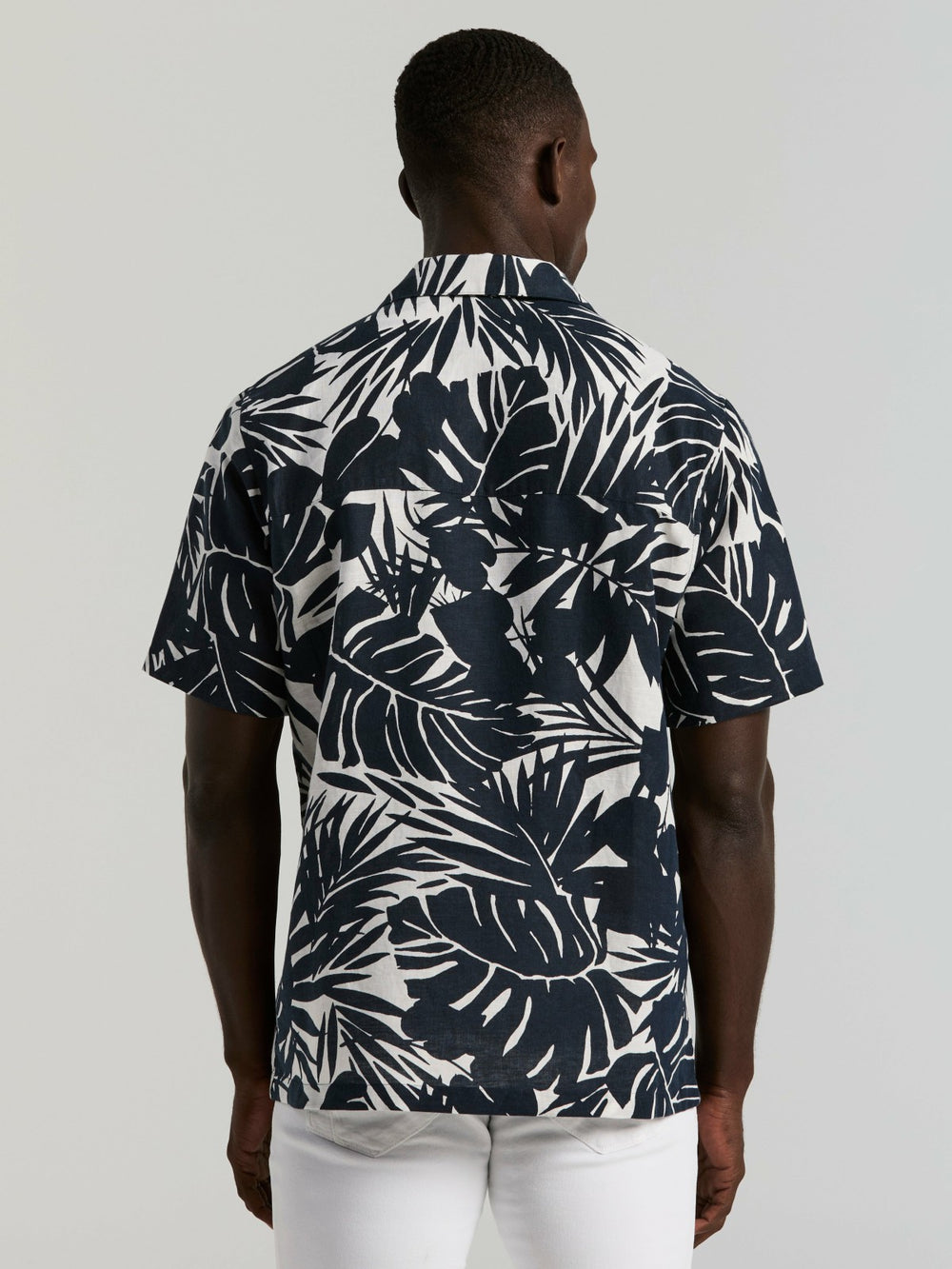 Tropical Leaf Print Camp Collar Shirt