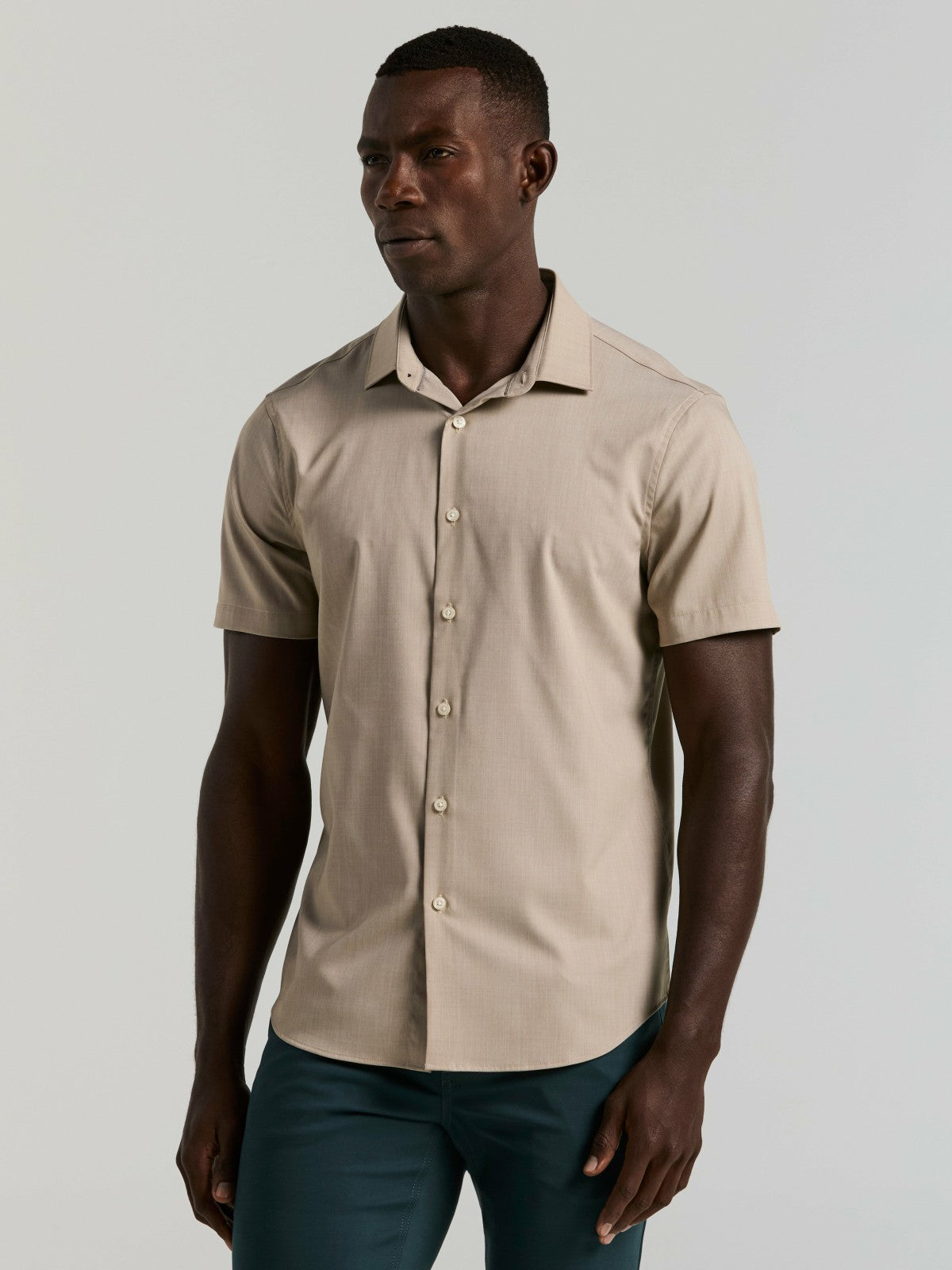 Slim Fit Total Stretch Heathered Short Sleeve Shirt