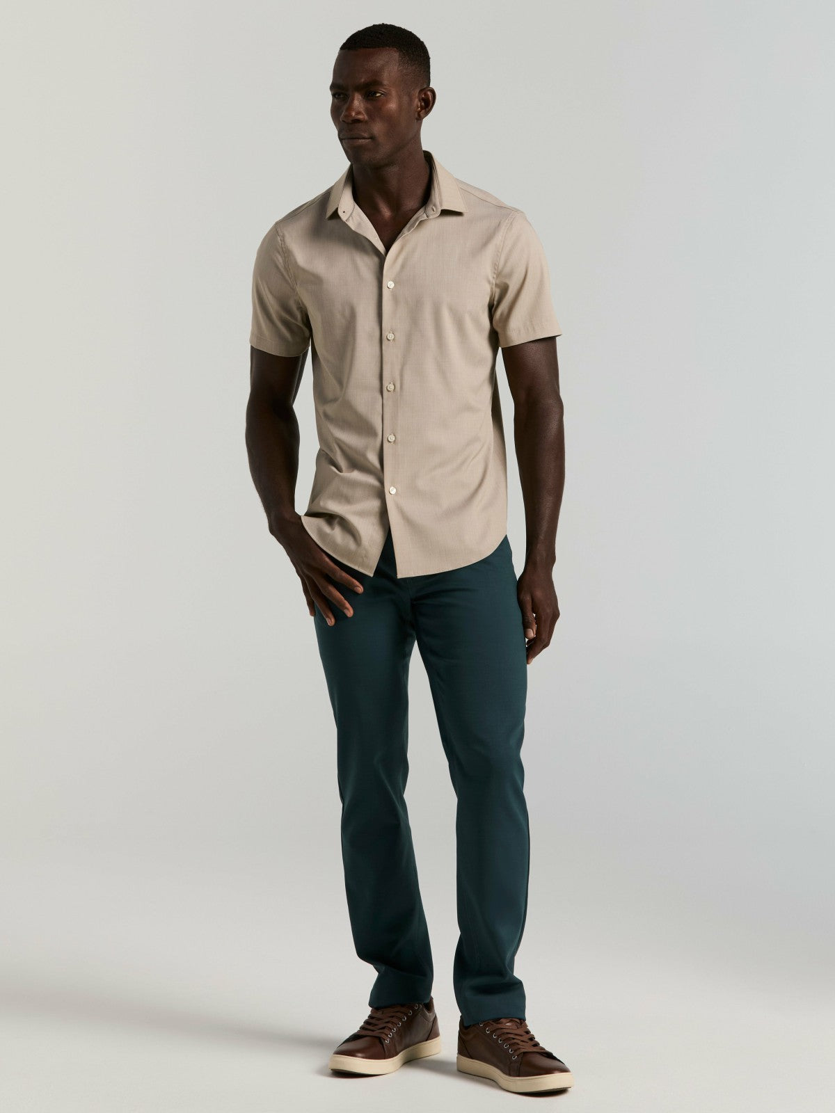 Slim Fit Total Stretch Heathered Short Sleeve Shirt