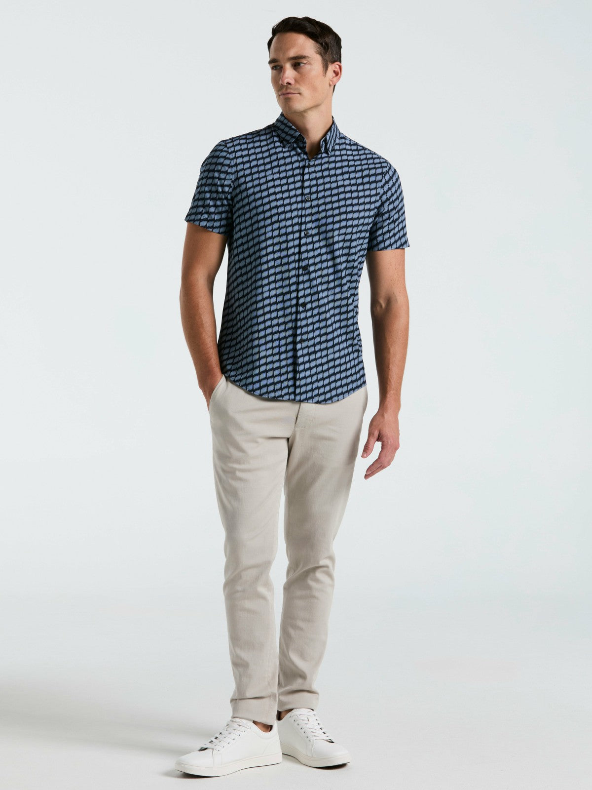 Total Stretch Hash Mark Print Slim Fit Shirt