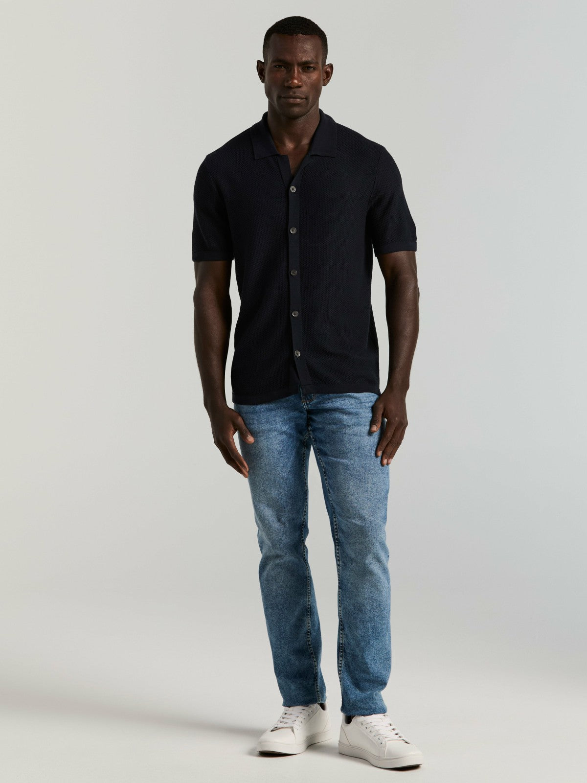 Short Sleeve Button Front Sweater