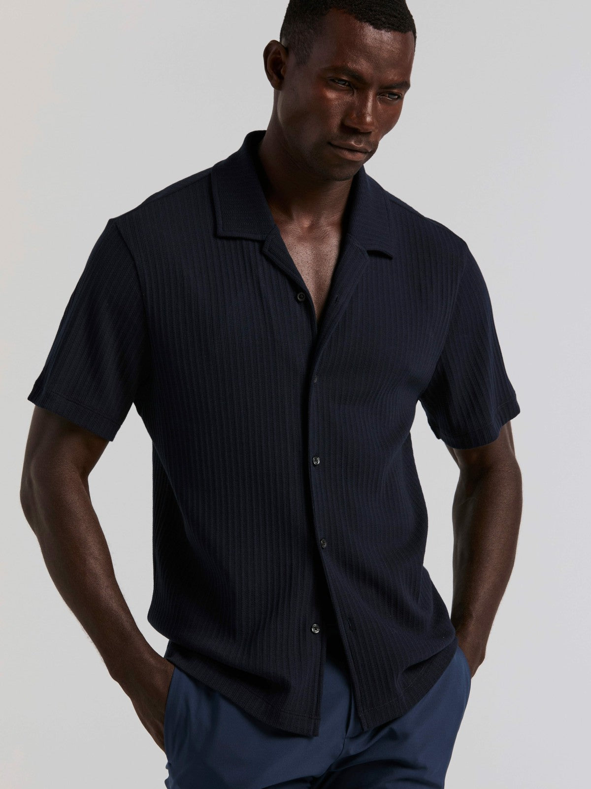 Vertical Stripe Jacquard Button Front Knit
