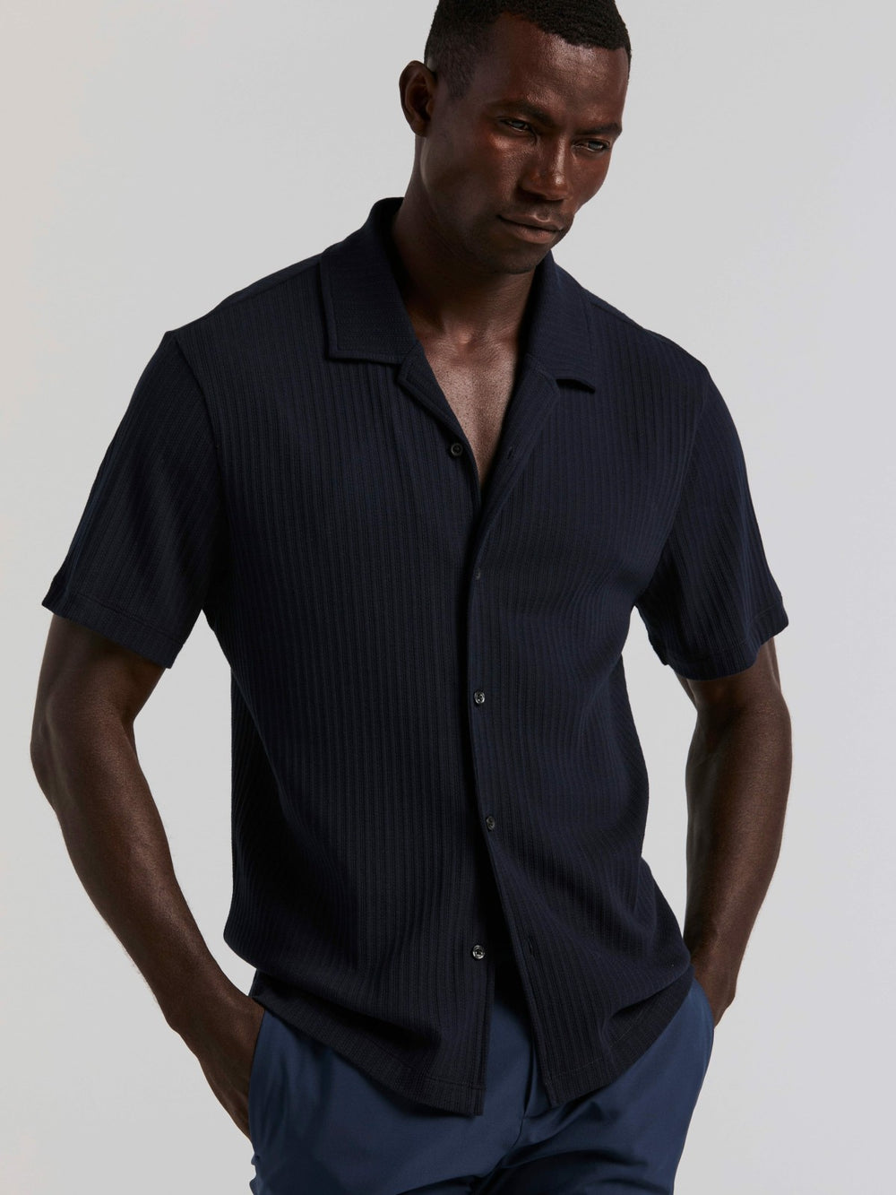 Vertical Stripe Jacquard Button Front Knit