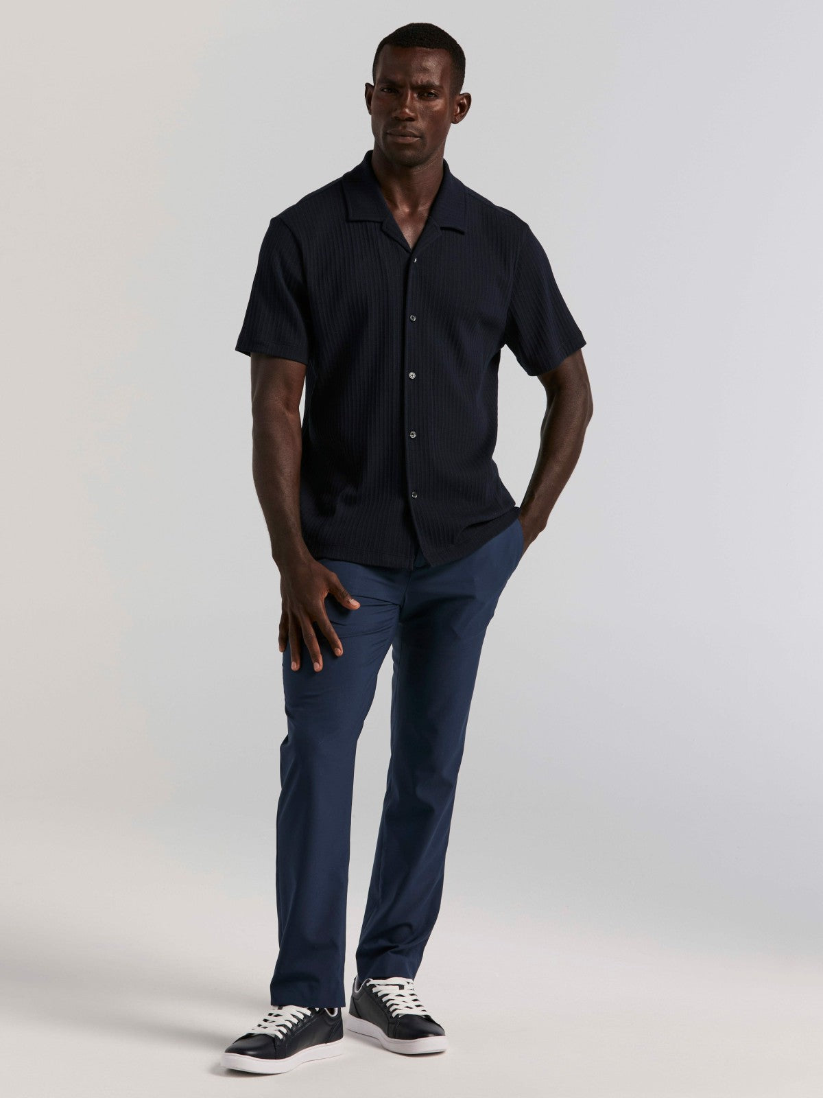 Vertical Stripe Jacquard Button Front Knit