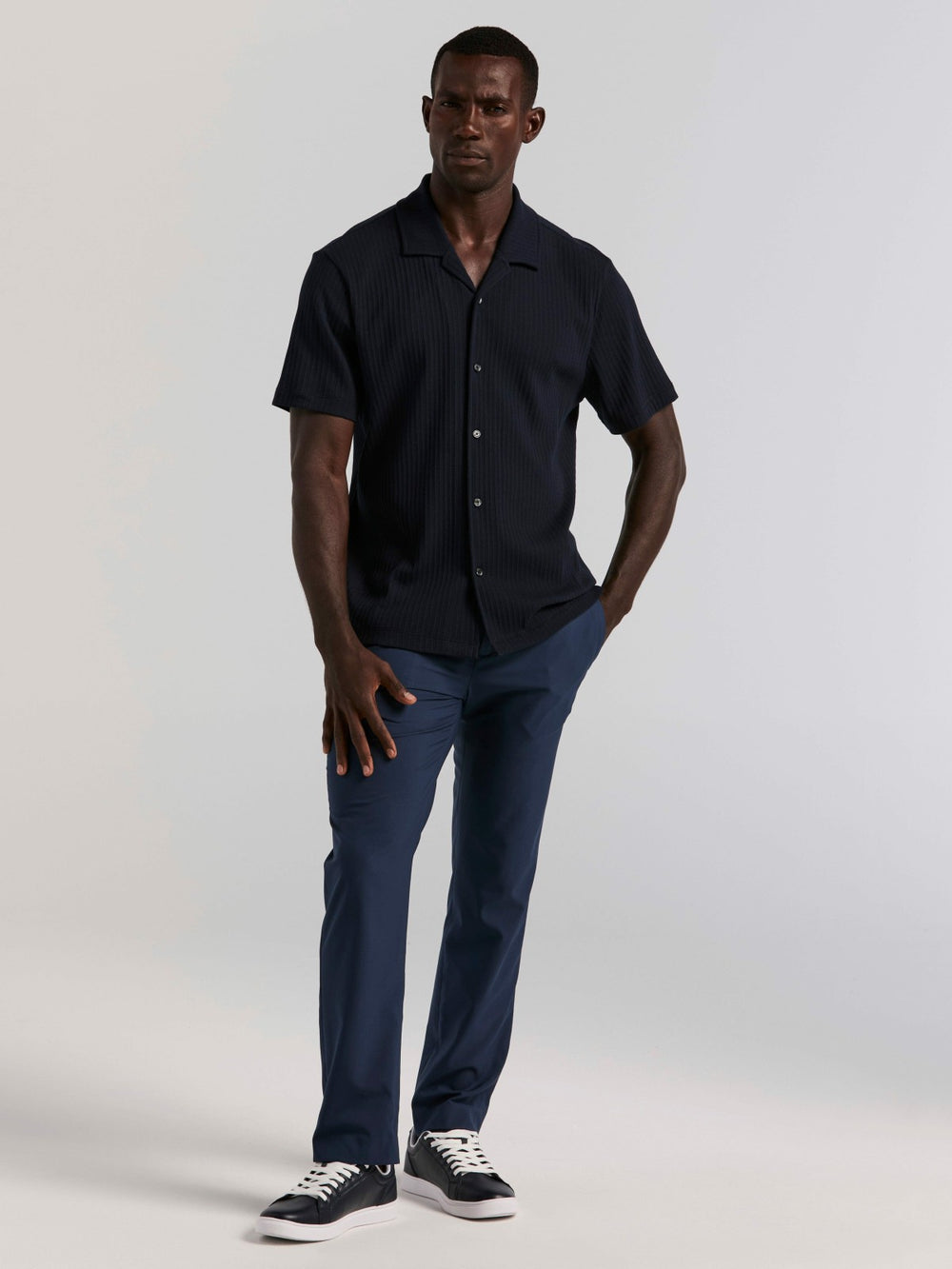Vertical Stripe Jacquard Button Front Knit