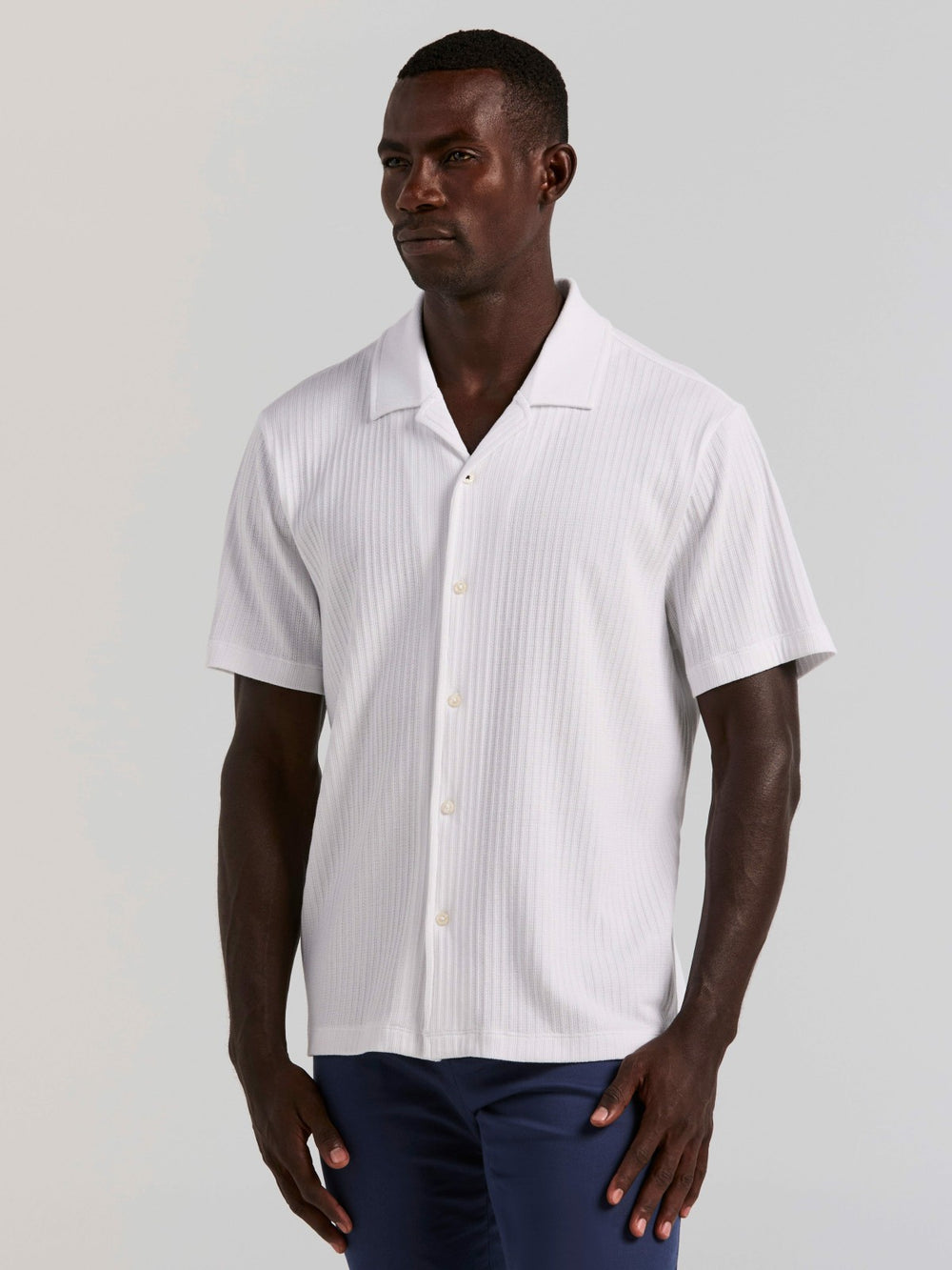 Vertical Stripe Jacquard Button Front Knit