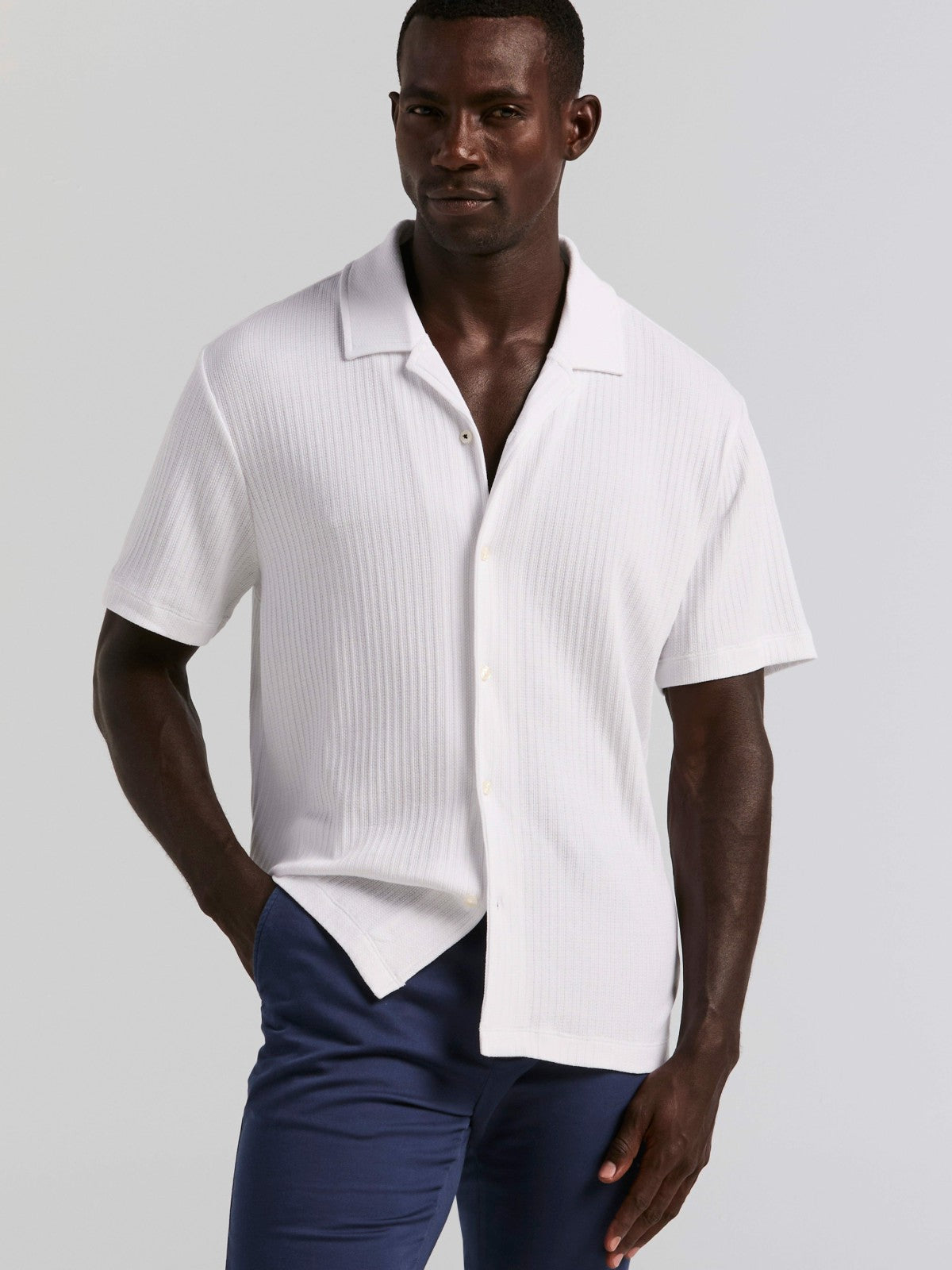 Vertical Stripe Jacquard Button Front Knit
