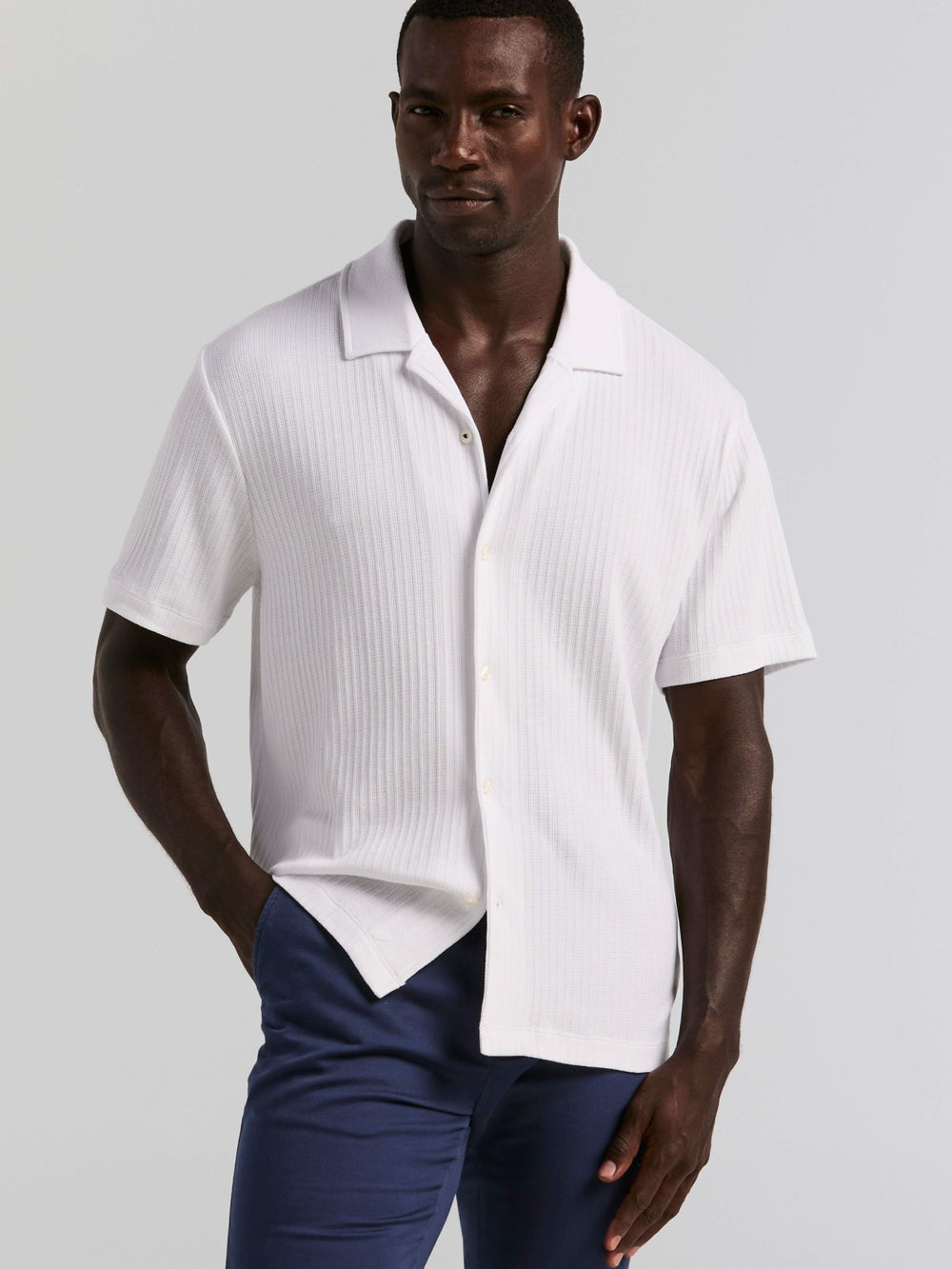 Vertical Stripe Jacquard Button Front Knit