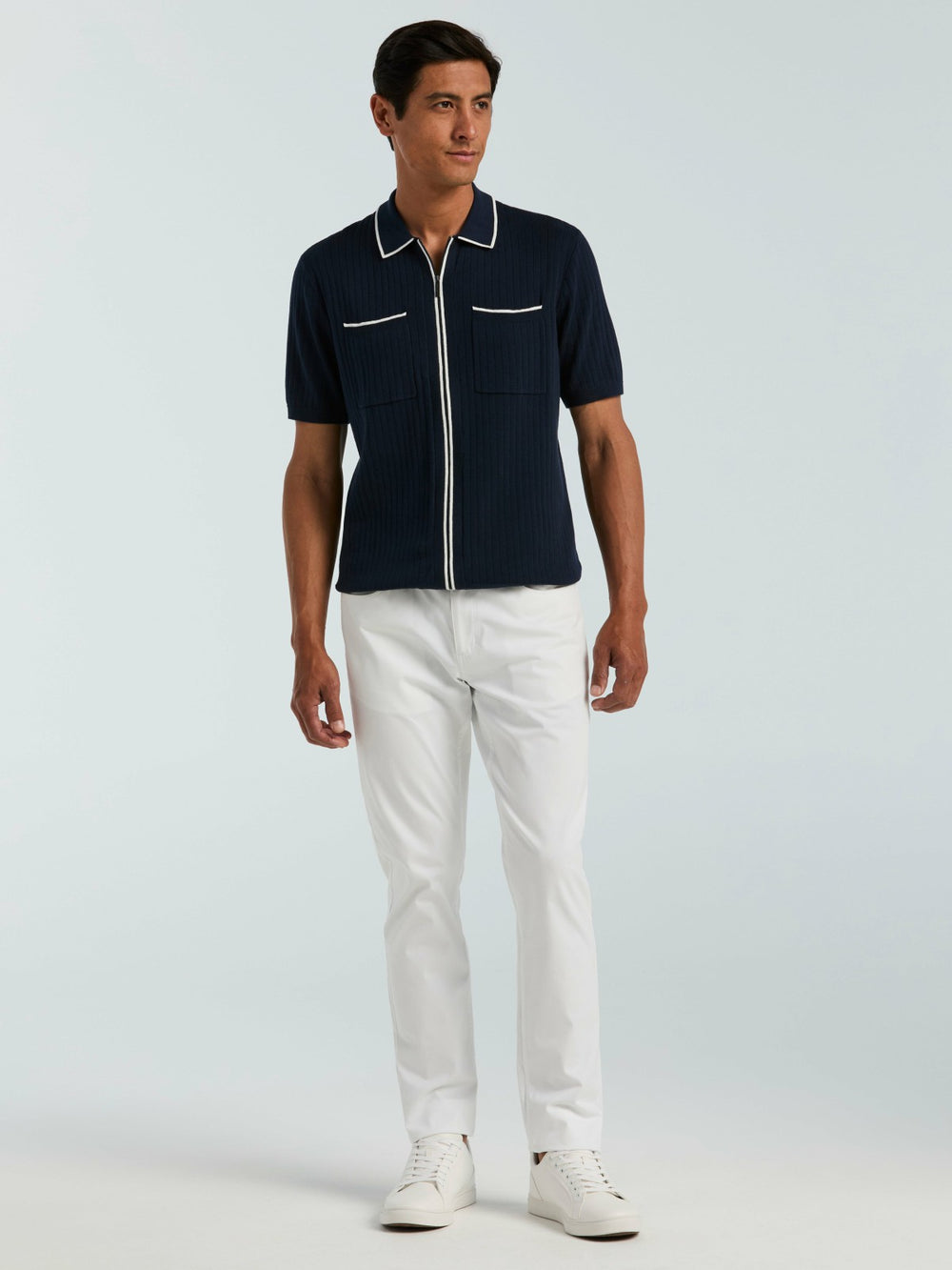 Cotton Tipped Ribbed Full Zip Sweater