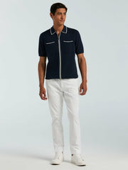 Cotton Tipped Ribbed Full Zip Sweater