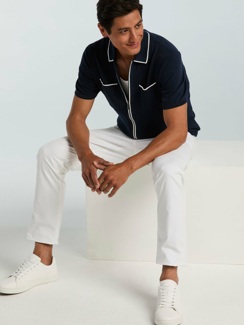 Cotton Tipped Ribbed Full Zip Sweater