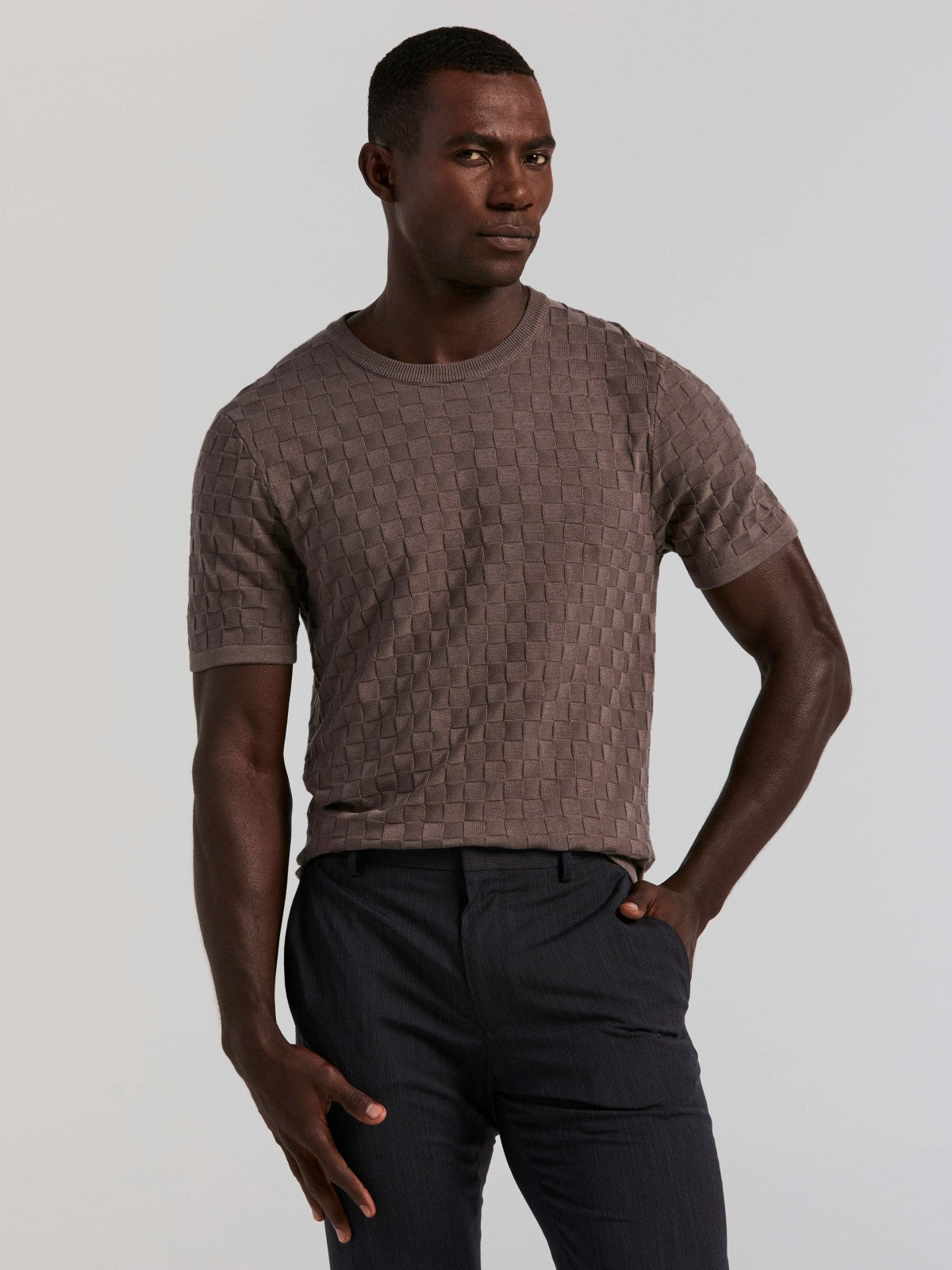 Square Pattern Crew Neck Sweater Tee