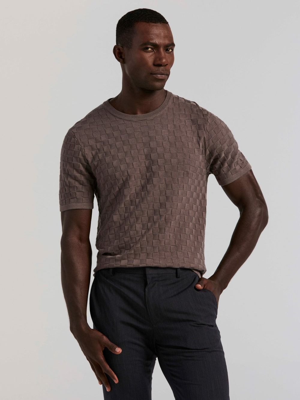 Square Pattern Crew Neck Sweater Tee