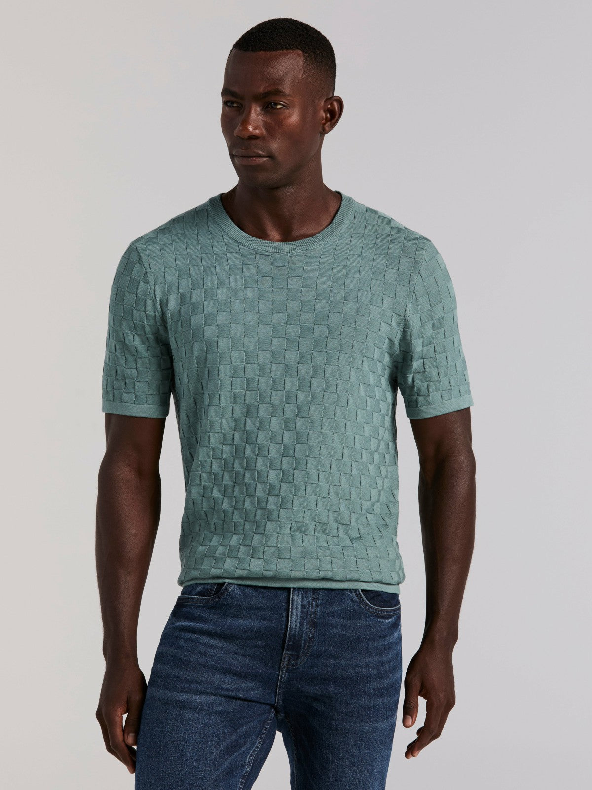 Square Pattern Crew Neck Sweater Tee