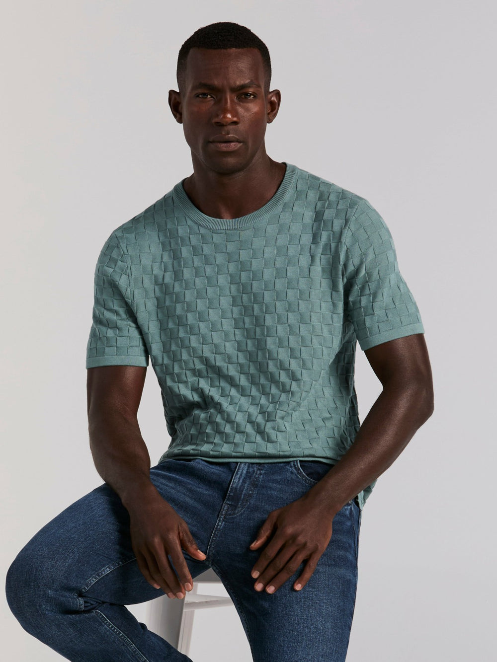 Square Pattern Crew Neck Sweater Tee