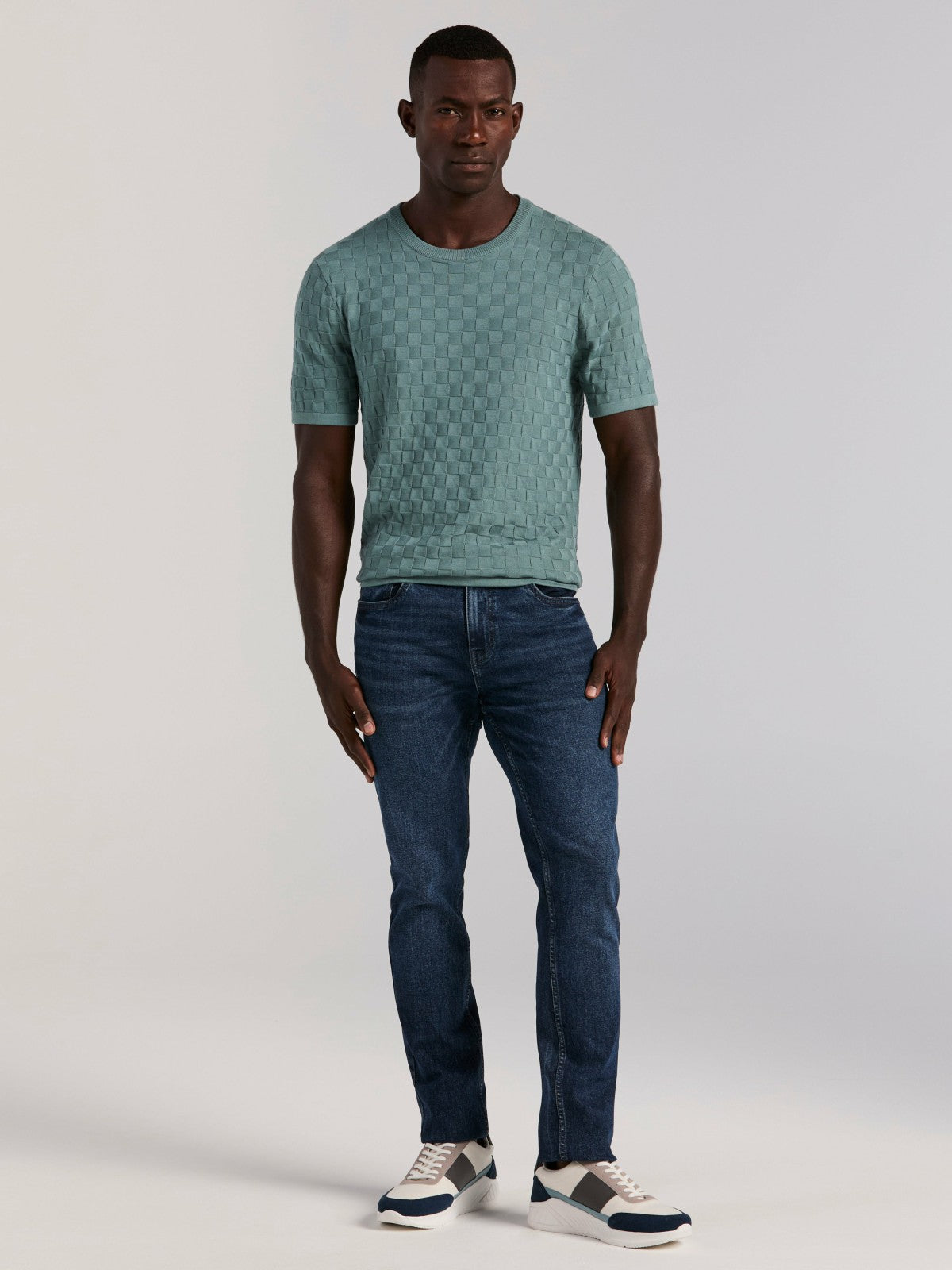 Square Pattern Crew Neck Sweater Tee