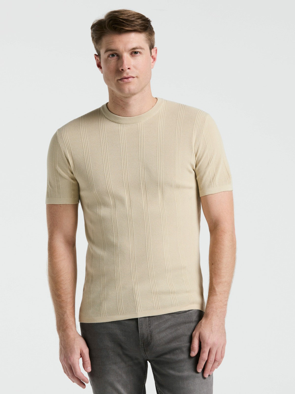 Tech Knit Mesh Striped Crew Neck Shirt