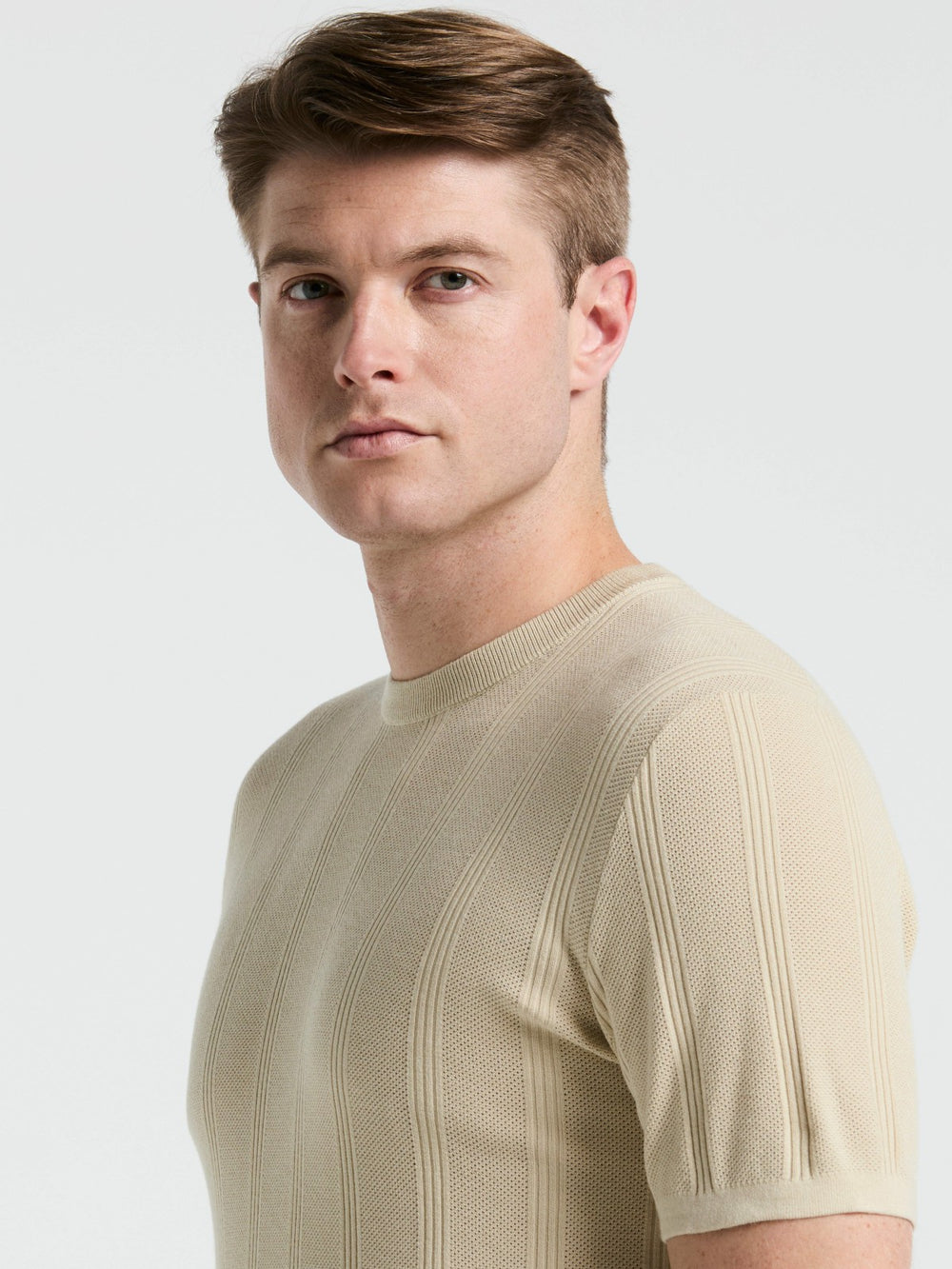 Tech Knit Mesh Striped Crew Neck Shirt