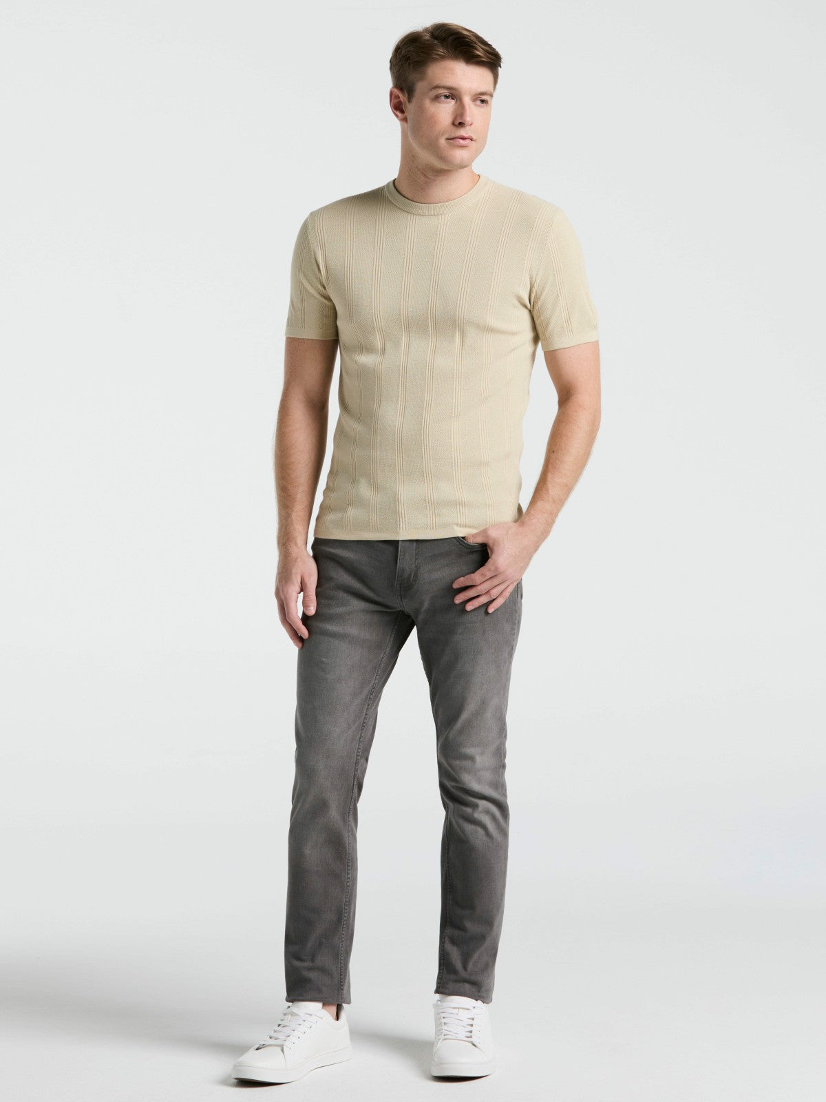 Tech Knit Mesh Striped Crew Neck Shirt