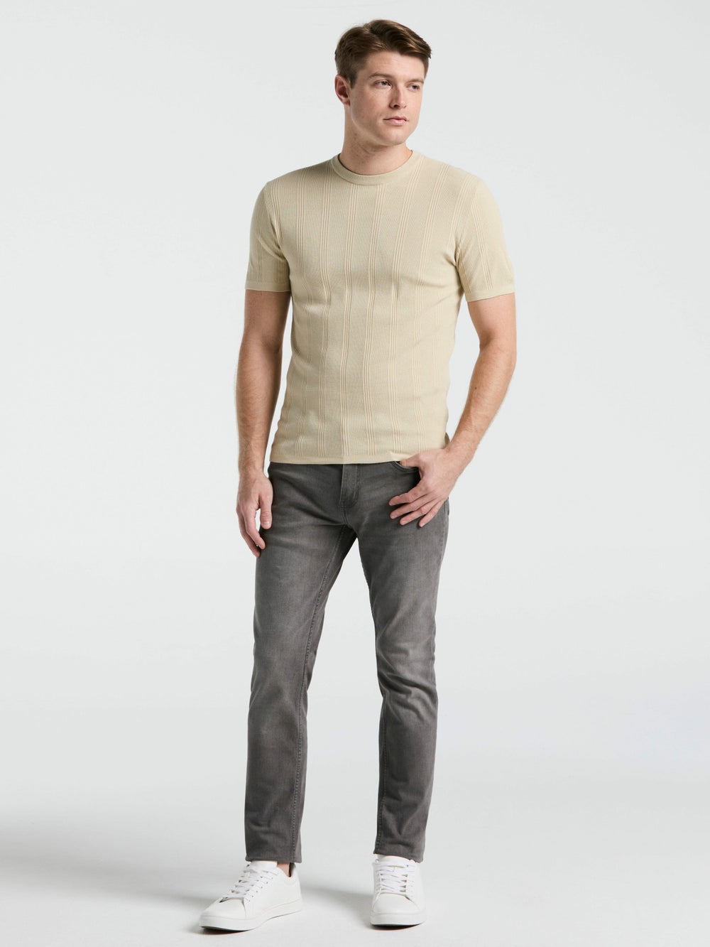 Tech Knit Mesh Striped Crew Neck Shirt