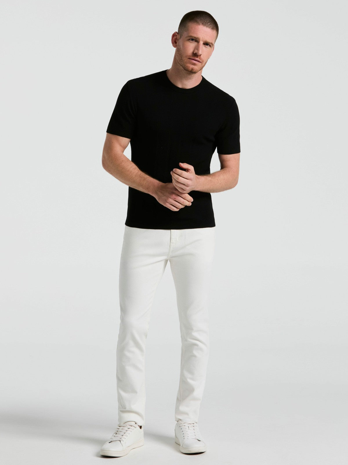 Tech Knit Mesh Striped Crew Neck Shirt
