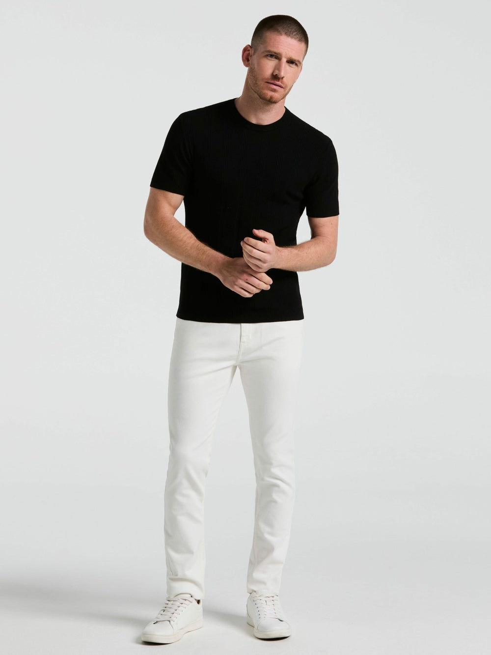 Tech Knit Mesh Striped Crew Neck Shirt