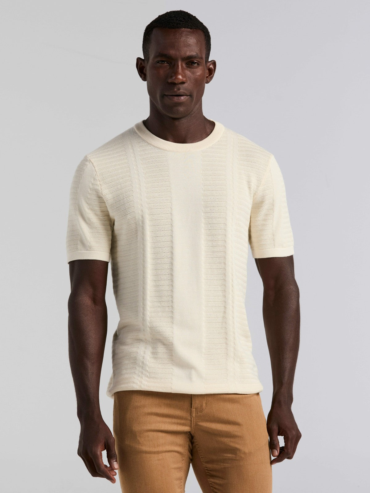 Textured Stripe Crew Neck Sweater Tee