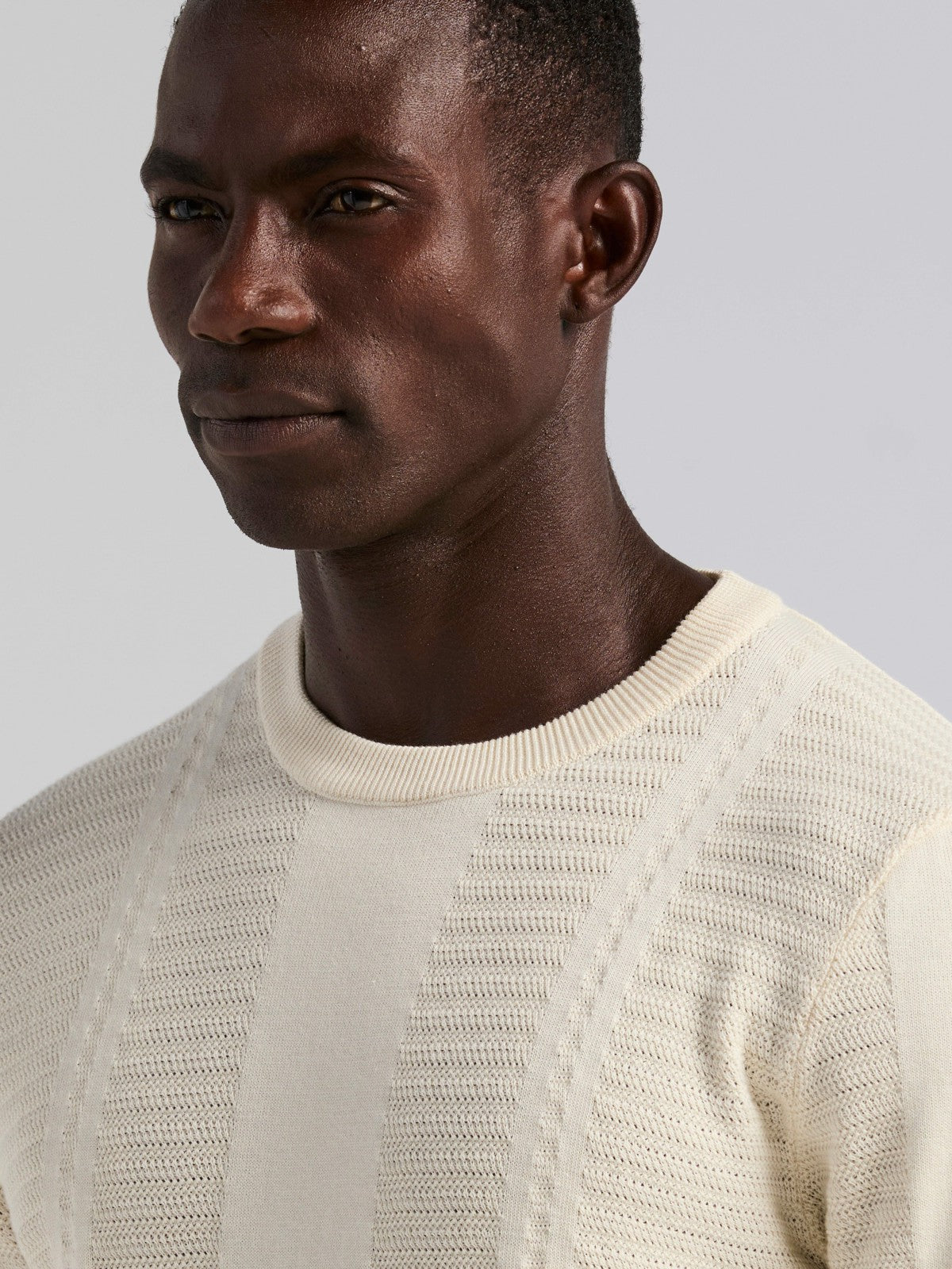 Textured Stripe Crew Neck Sweater Tee