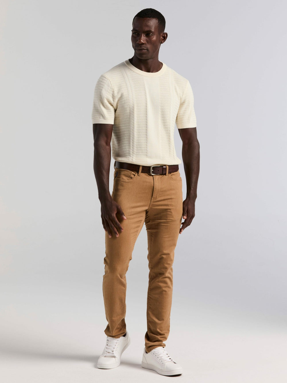 Textured Stripe Crew Neck Sweater Tee