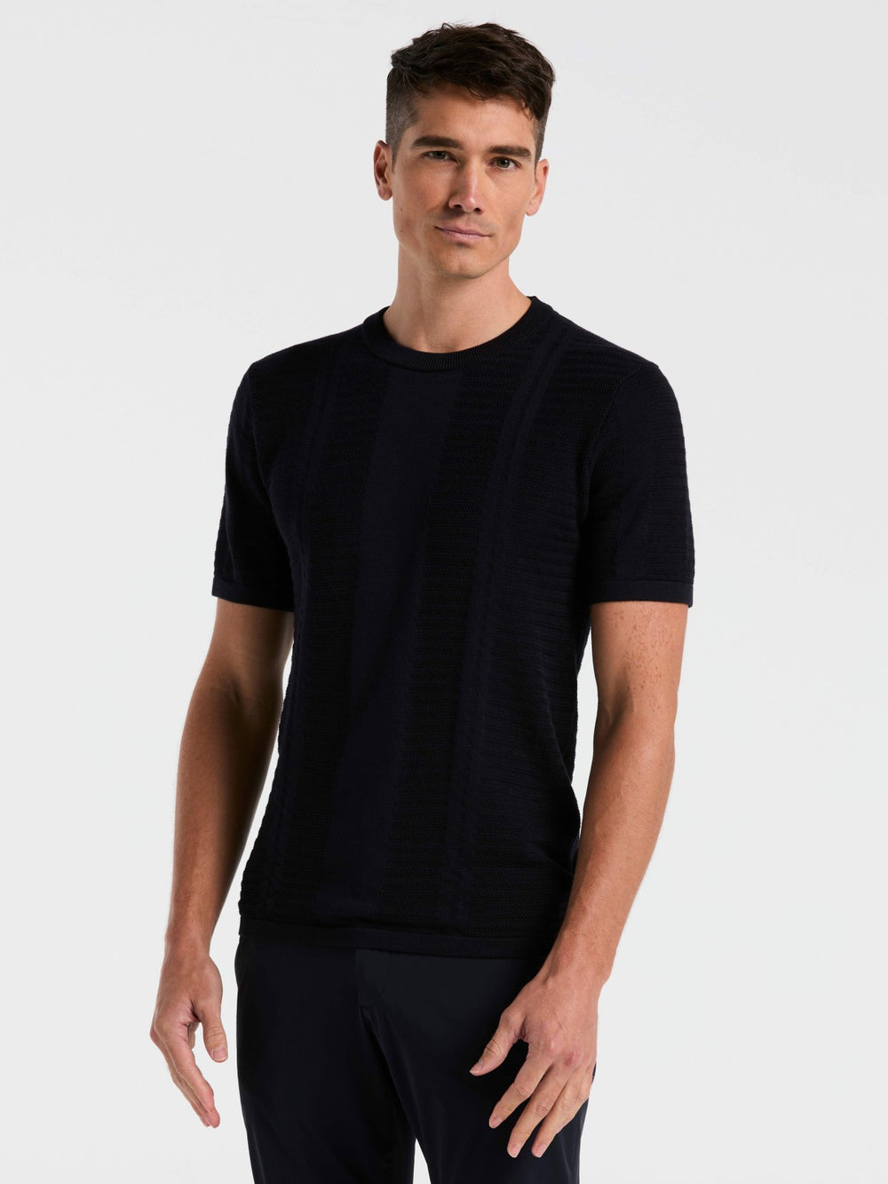 Textured Stripe Crew Neck Sweater Tee