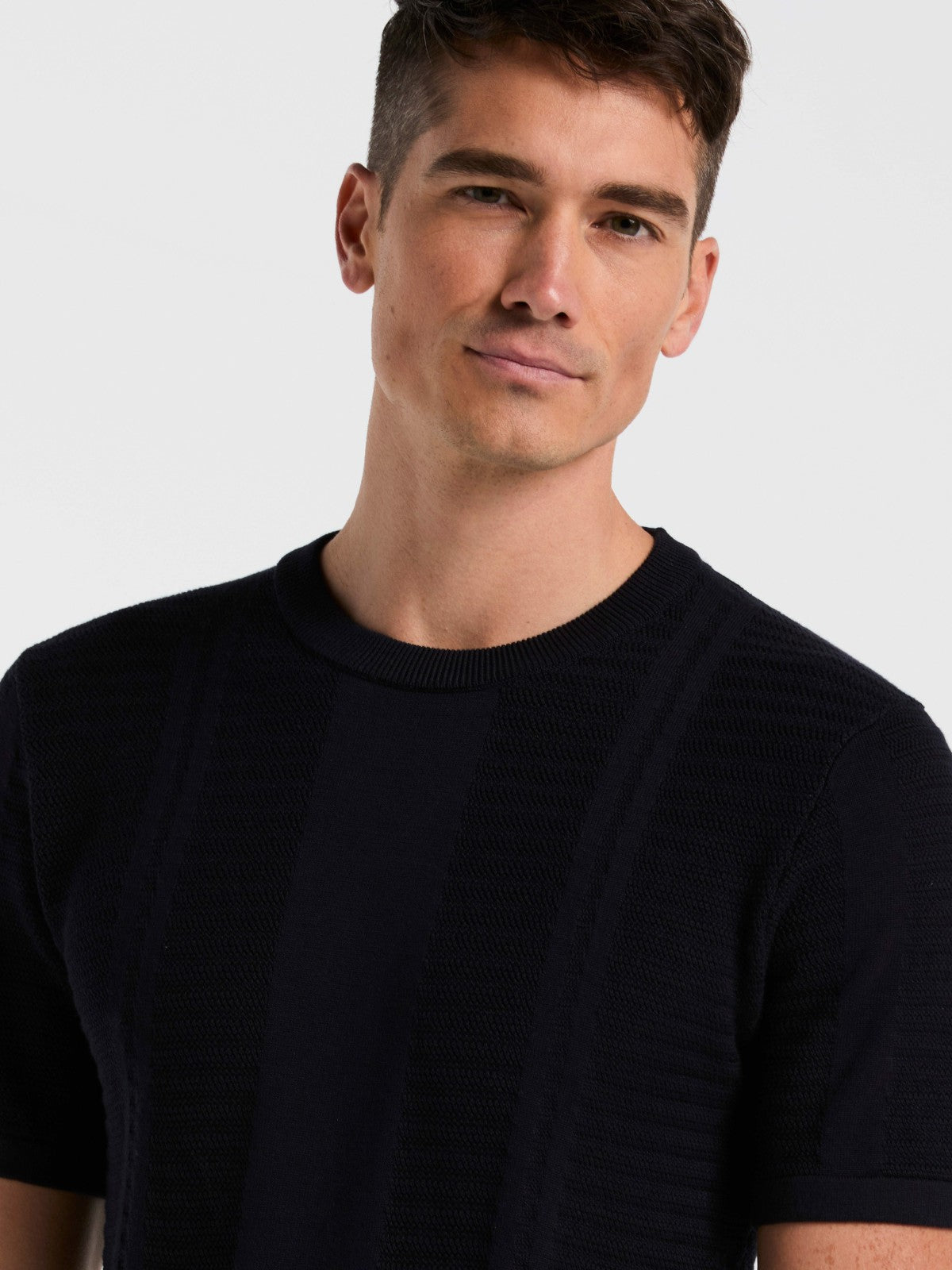 Textured Stripe Crew Neck Sweater Tee