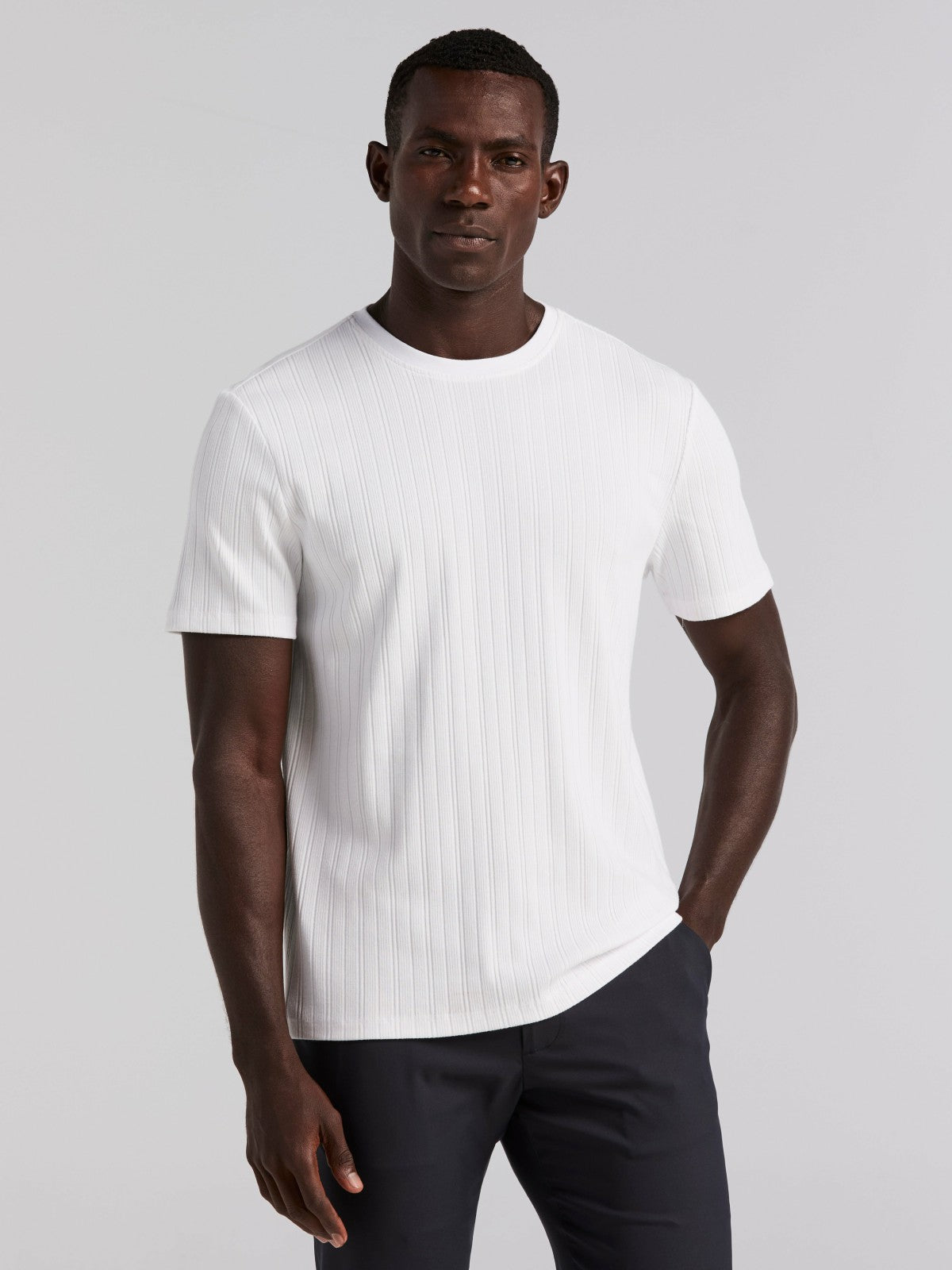 Textured Ribbed Crew Neck Tee