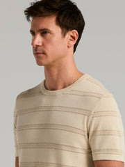 Cotton Mesh Striped Crew Neck Sweater Tee