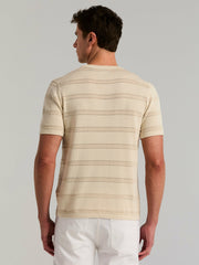 Cotton Mesh Striped Crew Neck Sweater Tee