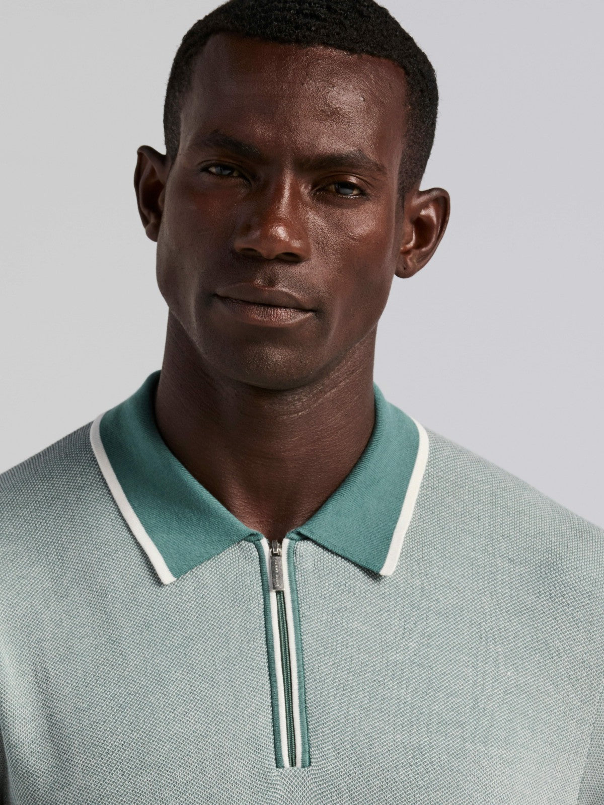 Bi-Color Stitch Zip Polo