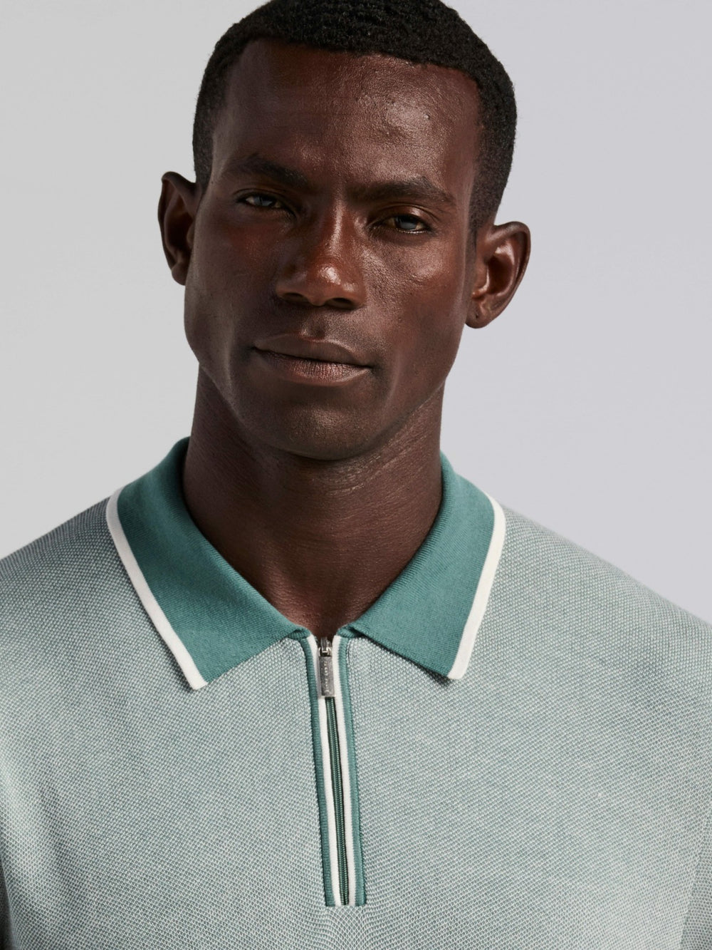 Bi-Color Stitch Zip Polo