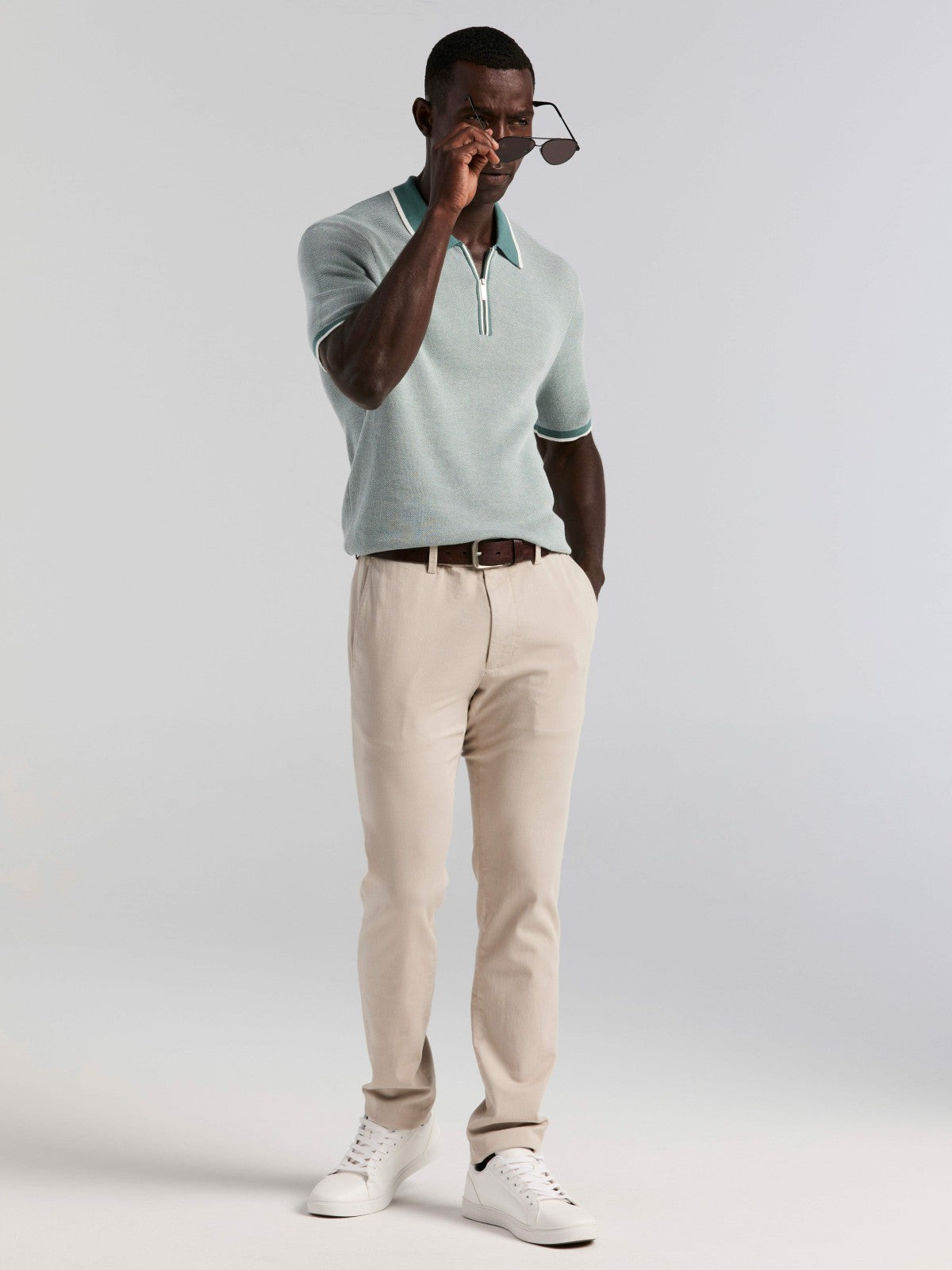 Bi-Color Stitch Zip Polo