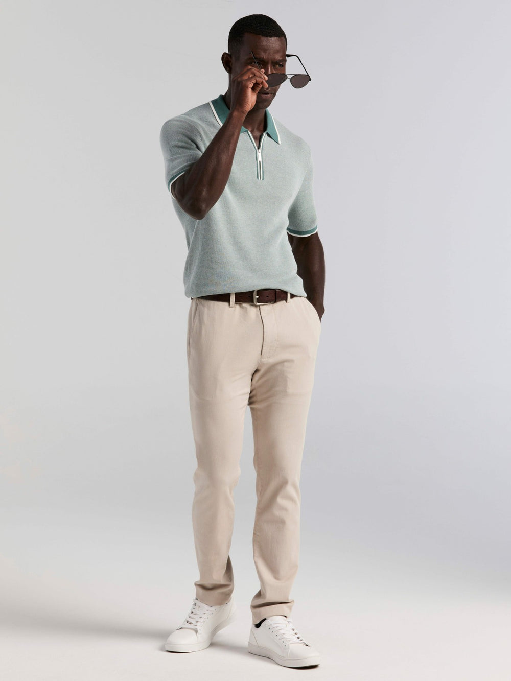 Bi-Color Stitch Zip Polo