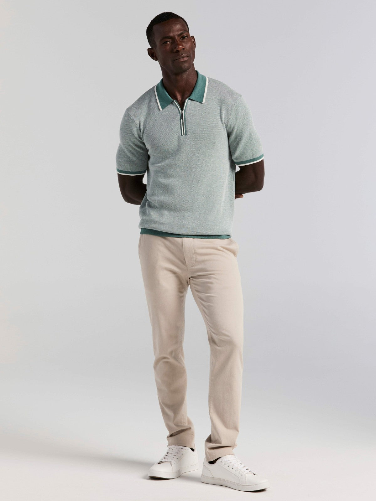 Bi-Color Stitch Zip Polo