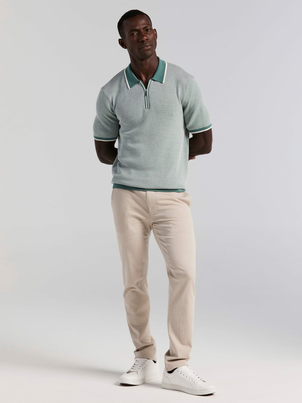 Bi-Color Stitch Zip Polo