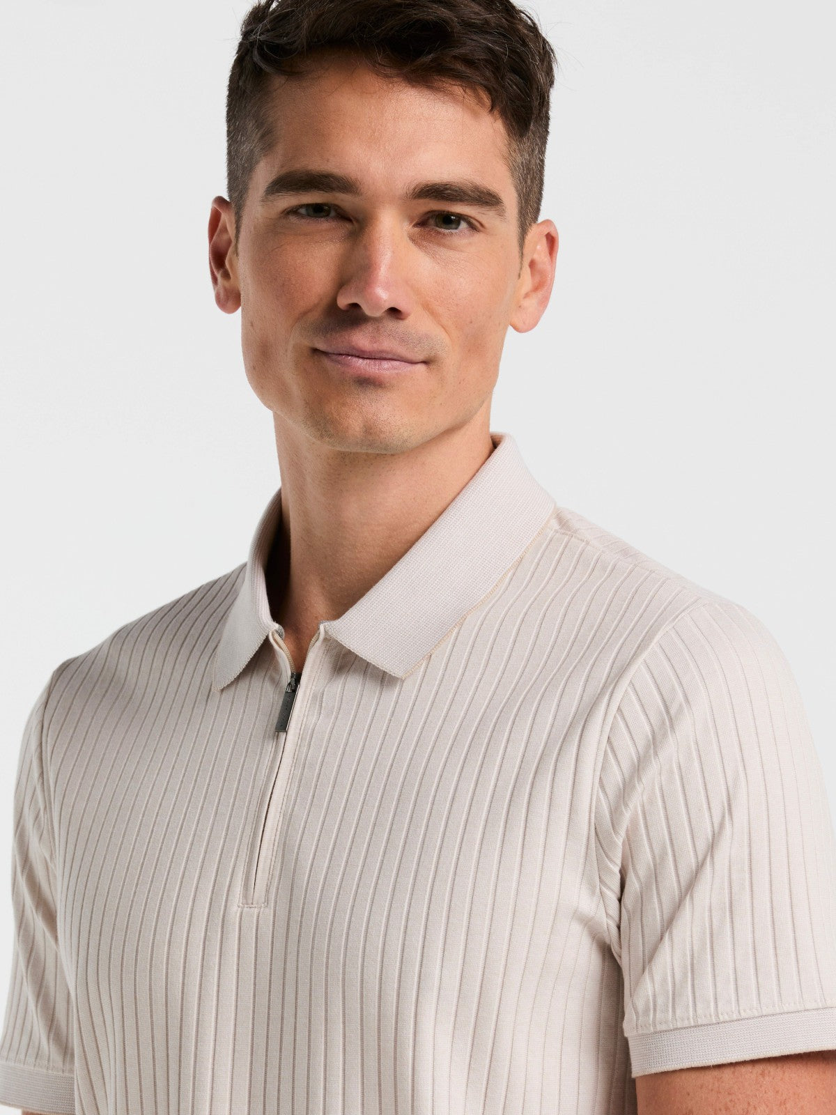 Ribbed Quarter Zip Heathered Polo