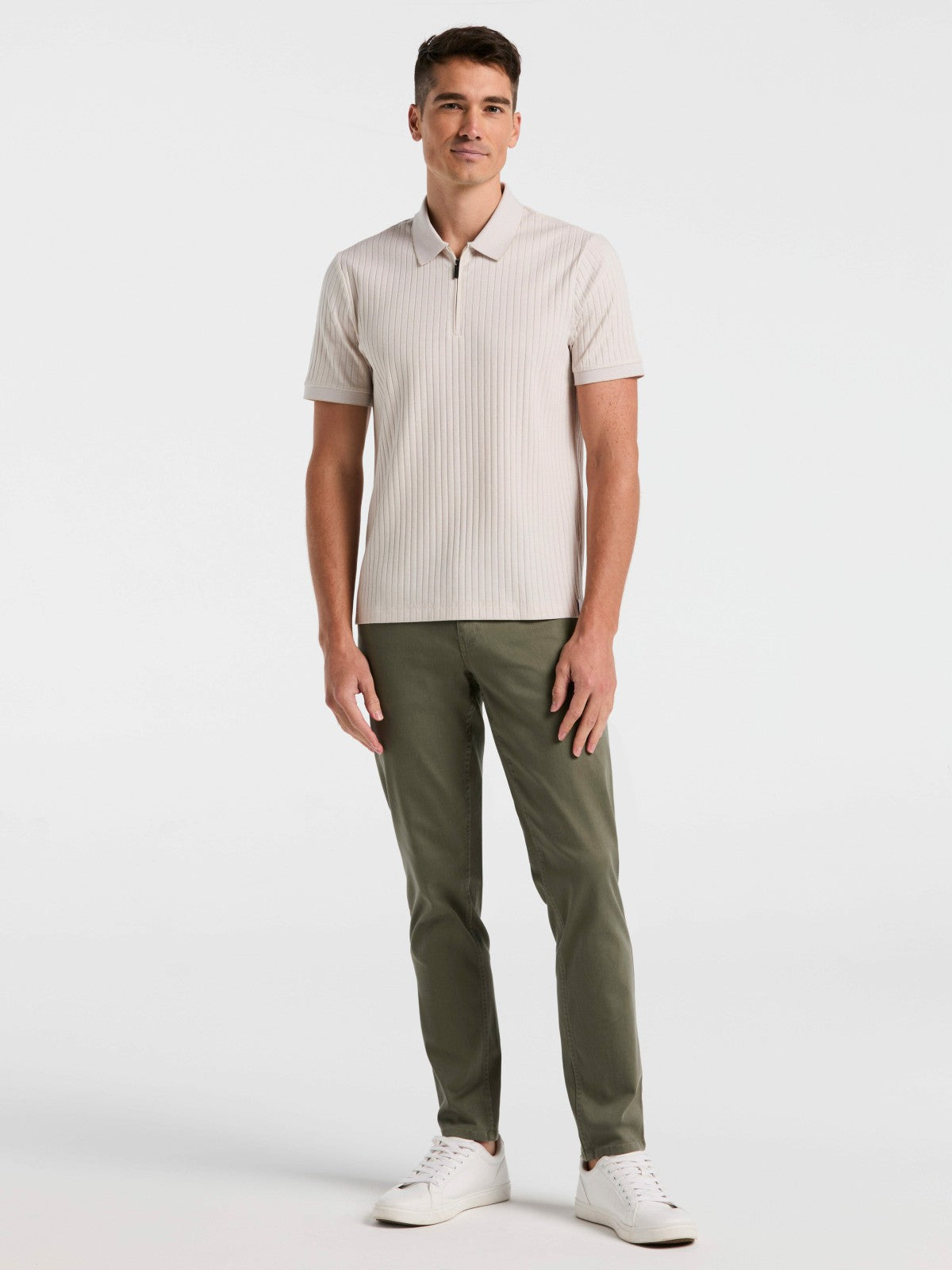 Ribbed Quarter Zip Heathered Polo