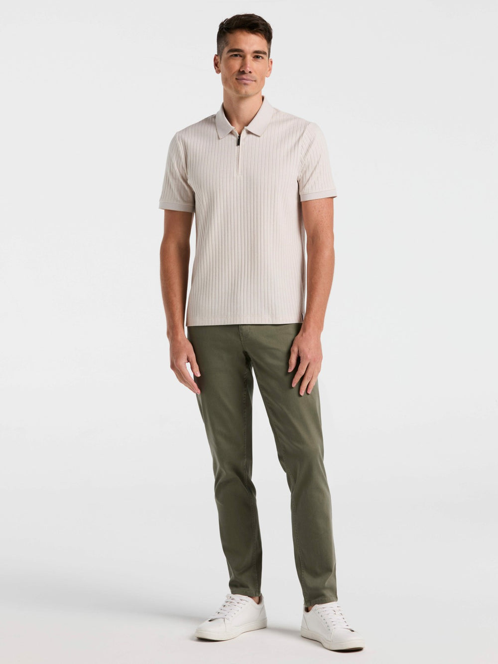 Ribbed Quarter Zip Heathered Polo